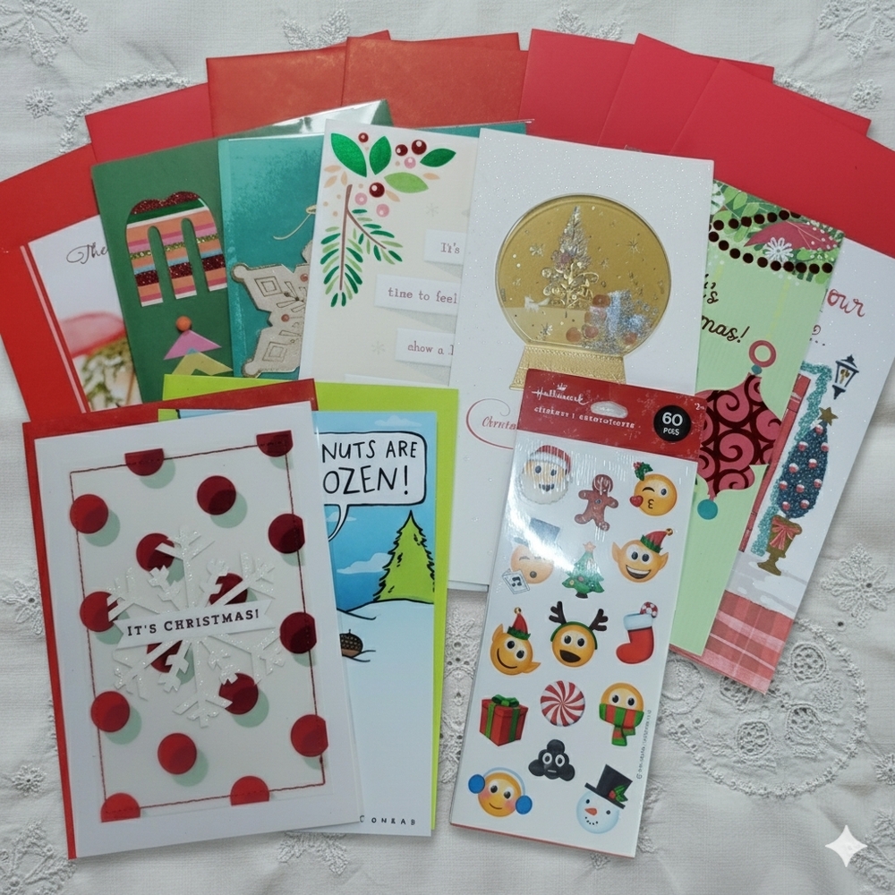 10 Christmas Greeting Cards Money Holders Stickers Shoebox Friends Family Kids